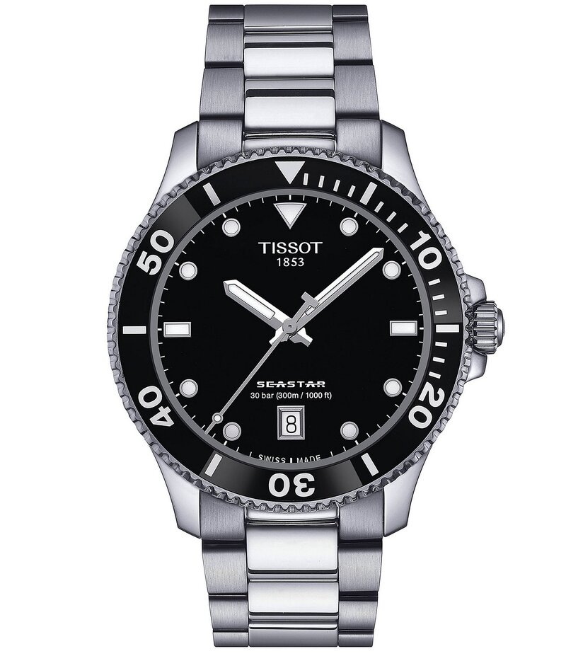 ティソット レディース 付属品 ウオッチ プルオーバー Tissot Men\u0027s Black Seastar 1000 Quartz Analog Stainless Steel Bracelet Watch Silver しろがね色