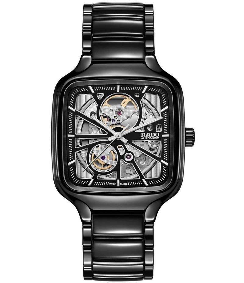 ラド レディース 付属品 ウオッチ RADO Unisex True Square Automatic Open Heart Black Ceramic Bracelet Watch Black/Silver 黒いこと レディース腕時計-腕時計