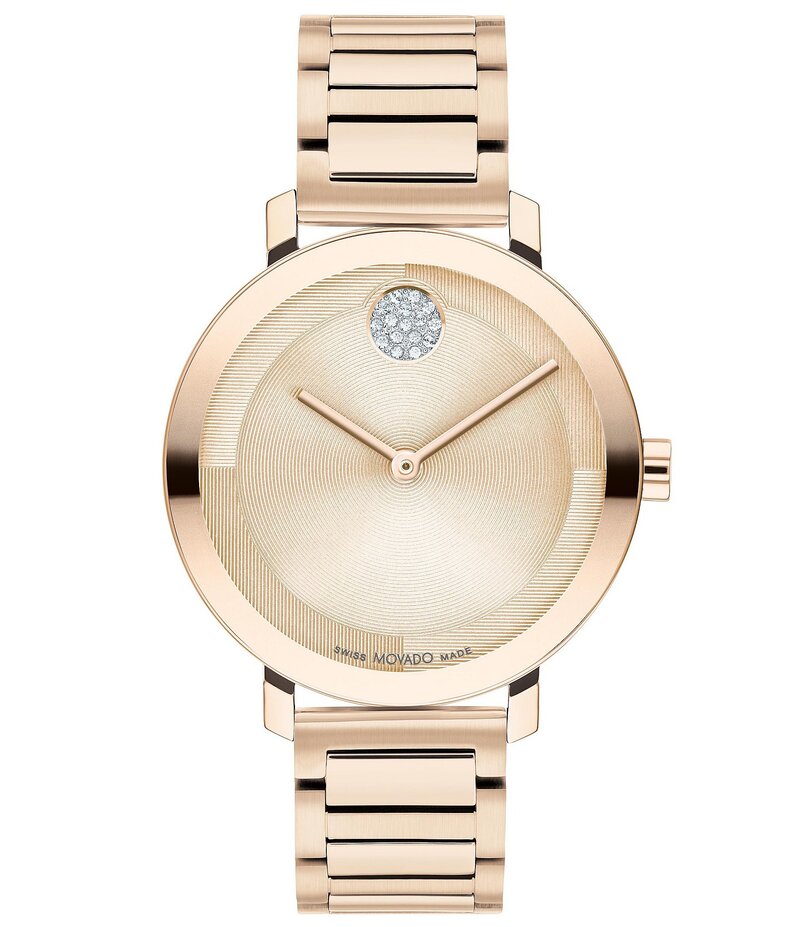 モバド レディース アクセサリー 腕時計 Tシャツ Movado Bold Women's Evolution 2.0 Quartz Analog Crystal Set Dot Stainless Steel Bracelet Watch Carnation Gold ゴールド