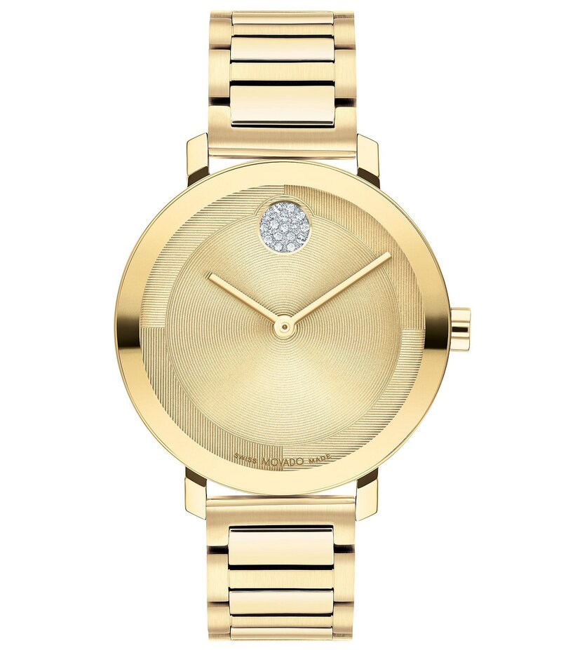 モバド レディース アクセサリー 腕時計 Tシャツ Movado Bold Women's Evolution 2.0 Quartz Analog Crystal Set Dot Stainless Steel Bracelet Watch Gold ゴールド