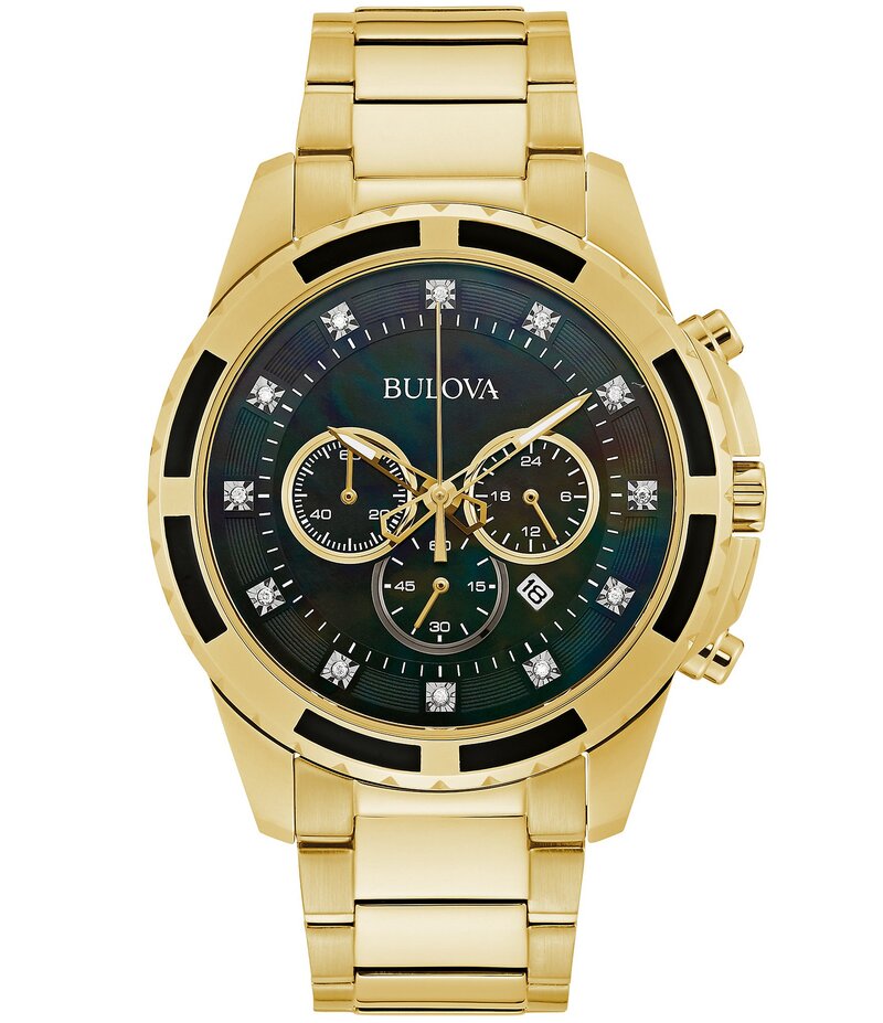 ブロバ レディース アクセサリー 腕時計 Tシャツ Bulova Men Diamond Chronograph Gold Tone Stainless Steel Bracelet Watch Gold ゴールド