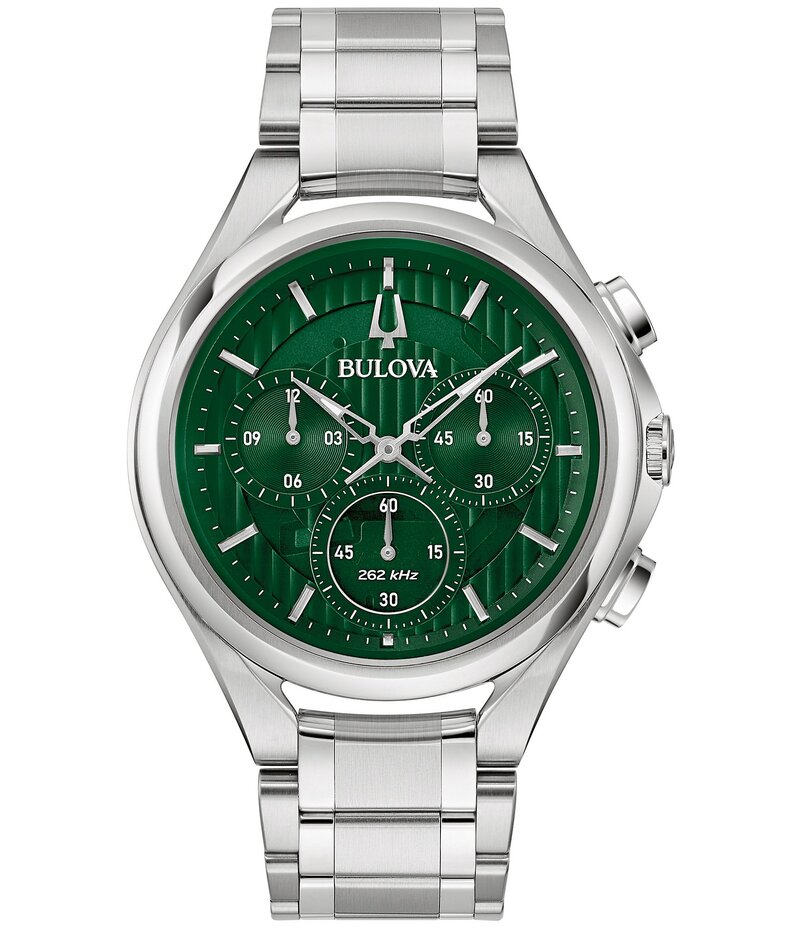 ブロバ レディース アクセサリー 腕時計 Tシャツ Bulova Men's Curv Dress Chronograph Stainless Steel Bracelet Watch Silver シルバー