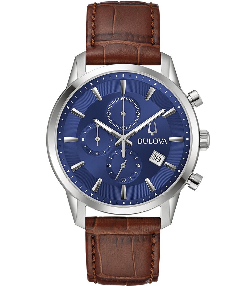 ブロバ レディース アクセサリー 腕時計 レザー Bulova Men's Sutton Chronograph Brown Leather Strap Watch Silver シルバー
