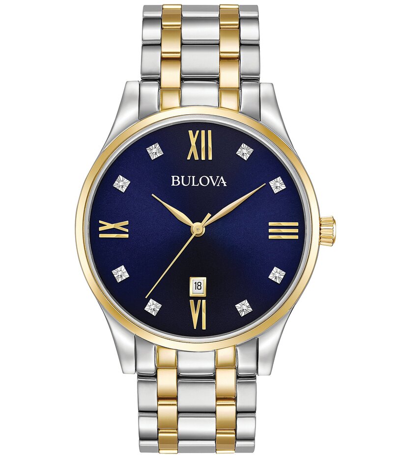 ブロバ レディース アクセサリー 腕時計 Tシャツ Bulova Men's Blue Dial Diamond Two Tone Stainless Steel Bracelet Watch Two Tone ブルー