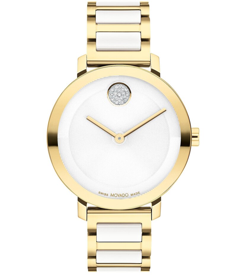 モバド レディース アクセサリー 腕時計 Tシャツ Movado Bold Women's Evolution 2.0 Quartz Analog Two Tone Stainless Steel and Ceramic Bracelet Watch Gold ゴールド