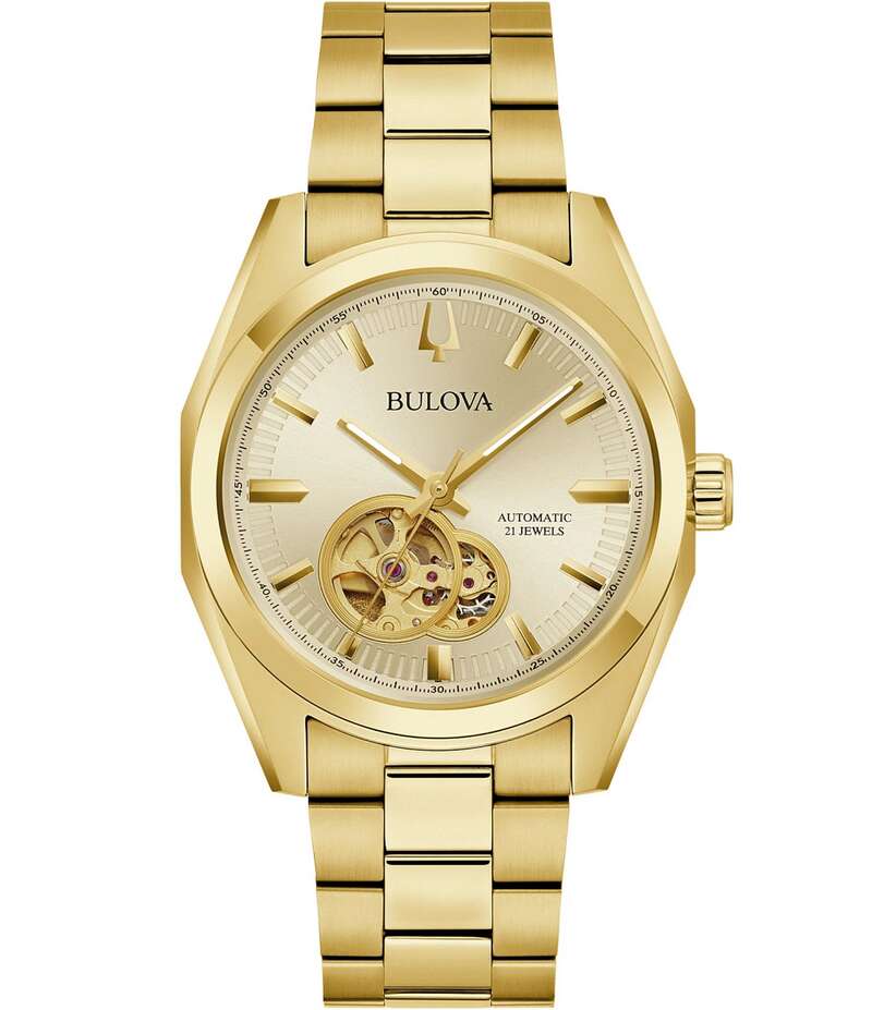 ブロバ レディース アクセサリー 腕時計 Tシャツ Bulova Men Surveyor Mechanical Automatic Gold Tone Stainless Steel Bracelet Watch Gold ゴールド