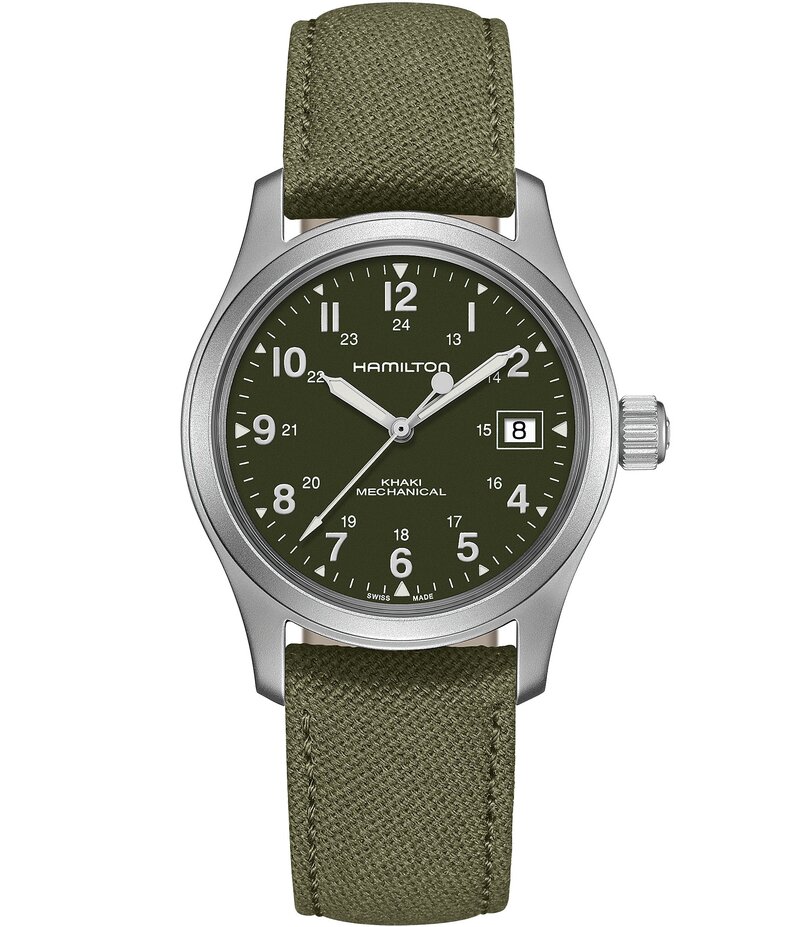 ハミルトン レディース 付属品 ウオッチ Hamilton Khaki Field Mechanical Canvas Strap Watch Green 緑であること