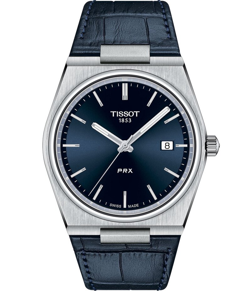 ティソット レディース アクセサリー 腕時計 レザー Tissot Men's Prx Quartz Analog Blue Leather Strap Watch Blue ブルー