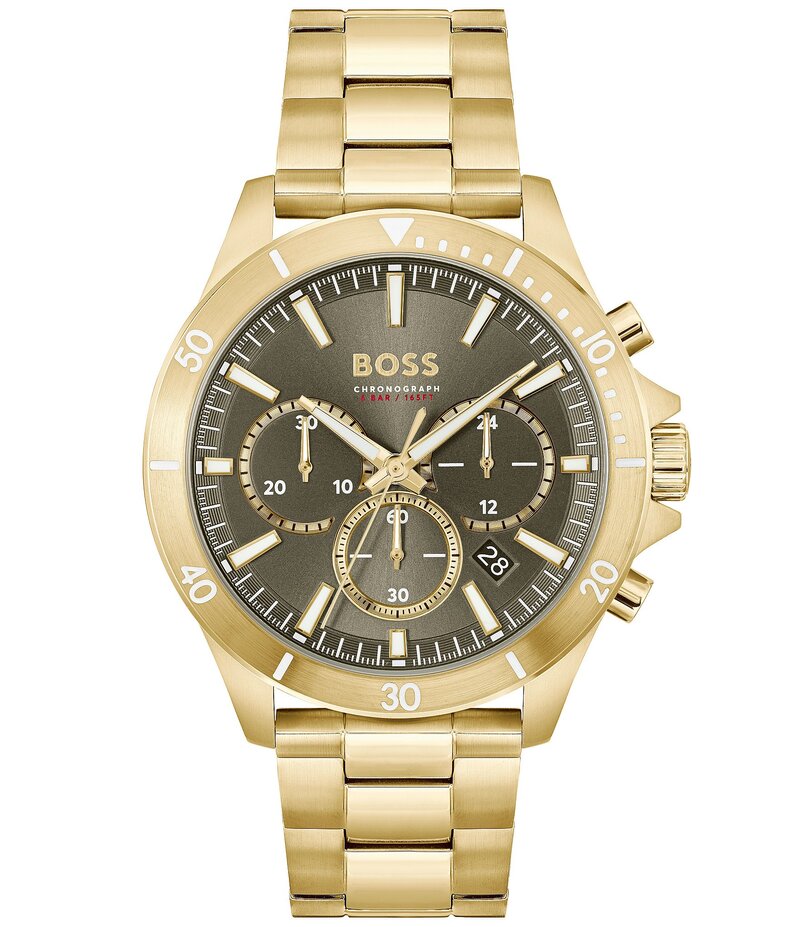 ヒューゴボス レディース アクセサリー 腕時計 Tシャツ Hugo Boss Men's Troper Quartz Chronograph Gold Stainless Steel Bracelet Watch Gold ゴールド|ReVida 店