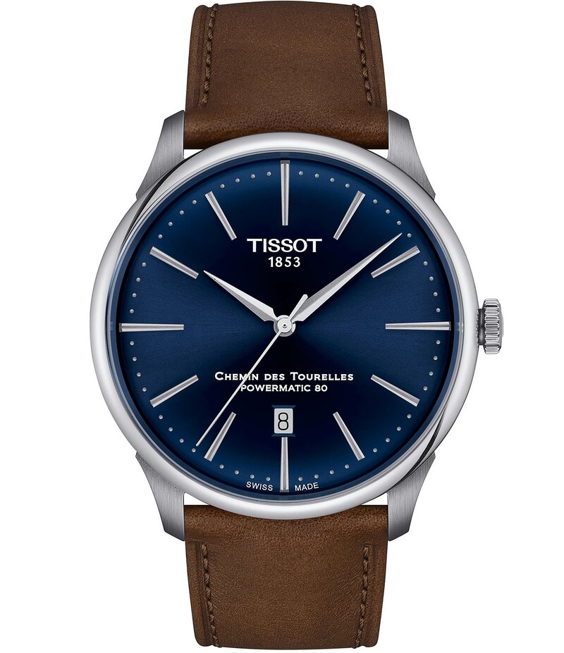 ティソット レディース アクセサリー 腕時計 レザー Tissot Men's Chemin Des Tourelles Powermatic 80 Automatic Brown Leather Strap Watch Brown ブラウン｜ReVida 店