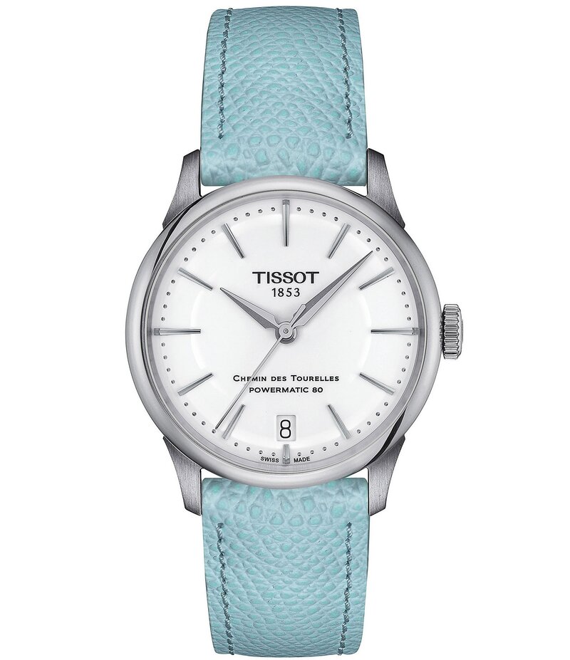 ティソット レディース アクセサリー 腕時計 レザー Tissot Women's Chemin Des Tourelles Powermatic 80 Automatic Light Blue Leather Strap Watch Light Blue ブルー