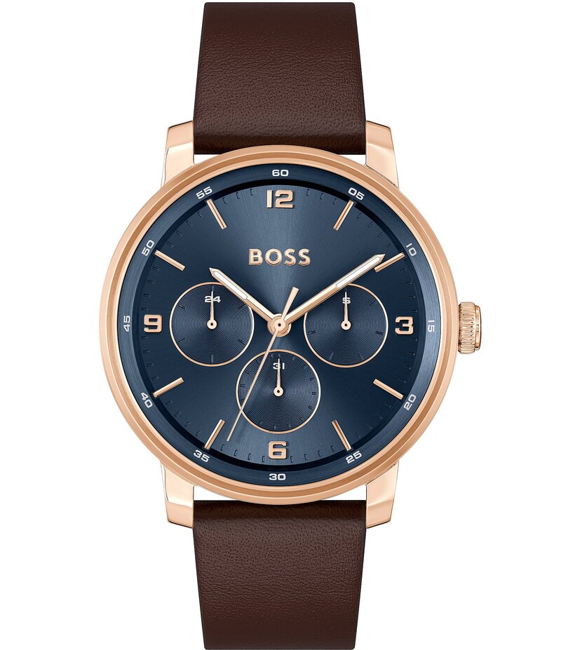 ヒューゴボス レディース アクセサリー 腕時計 レザー Hugo Boss Men's Contender Multifunction Brown Leather Strap Watch Brown ブラウン