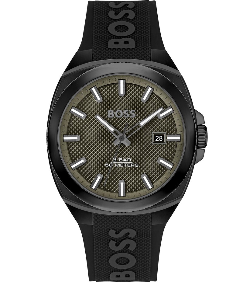 ヒューゴボス レディース アクセサリー 腕時計 Hugo Boss Men's Walker Quartz Analog Black Silicone Strap Watch Black ブラック
