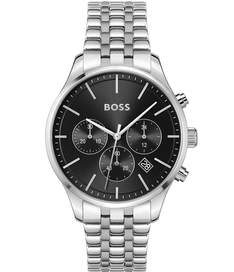 ヒューゴボス レディース 佩び物 ウォッチ プルオーバー Hugo Boss Men\u0027s Avery Quartz Chronograph Black Dial Stainless Steel Bracelet Watch Silver しろがね色