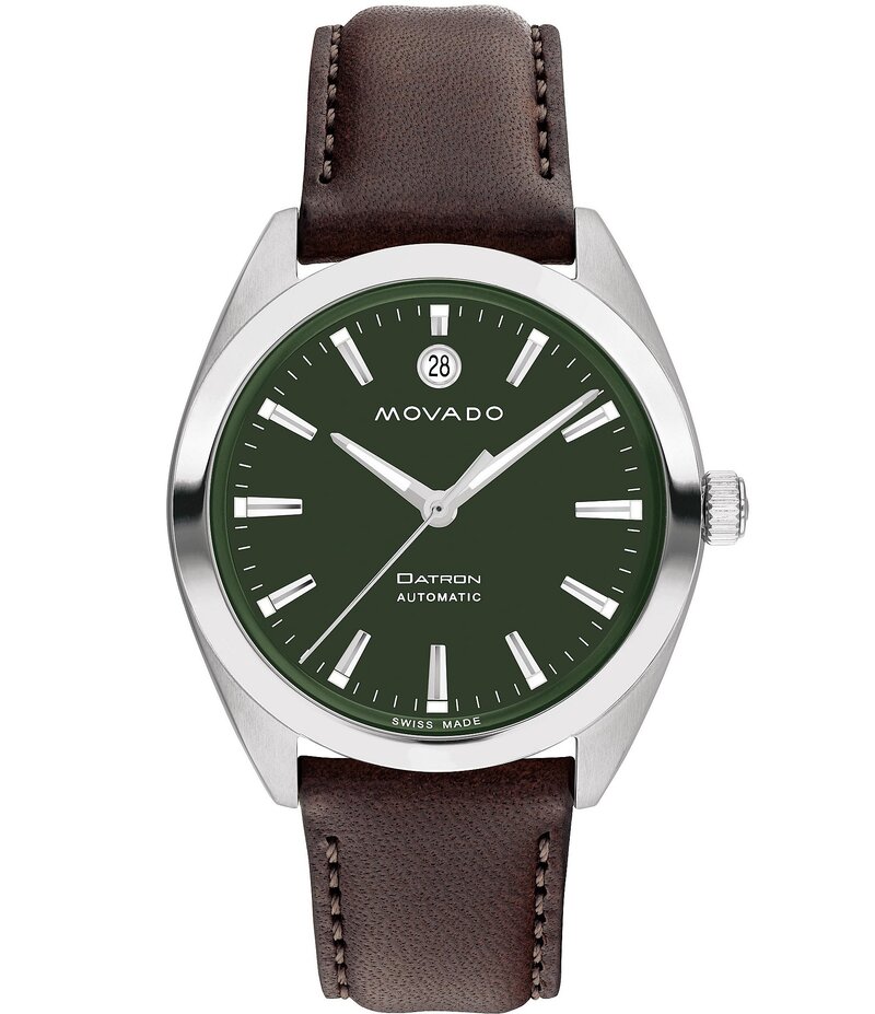 モバド レディース アクセサリー 腕時計 レザー Movado Men's Datron Automatic Chocolate Leather Strap Watch Chocolate チョコレート