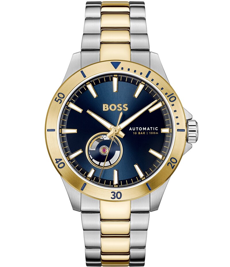 ヒューゴボス レディース アクセサリー 腕時計 Tシャツ Hugo Boss Men Trooper Mechanic Automatic Two Tone Stainless Steel Bracelet Watch Two Tone