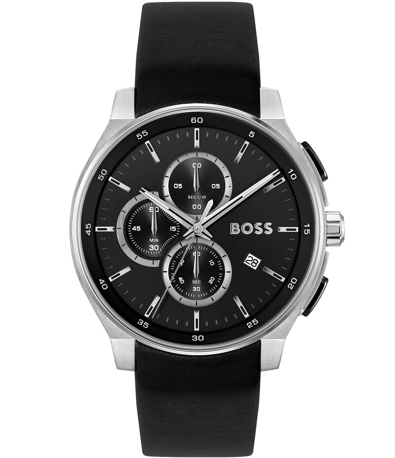 ヒューゴボス レディース アクセサリー 腕時計 レザー Hugo Boss Men's Peak 2.0 Quartz Chronograph Black Leather Strap Watch Black ブラック