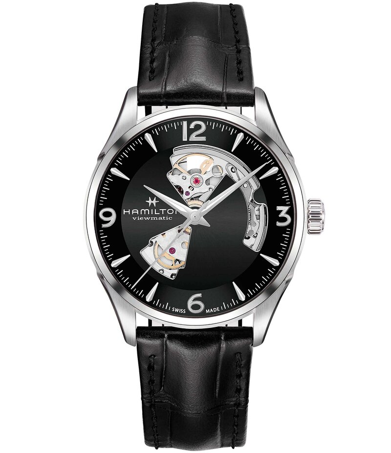 ハミルトン レディース アクセサリー 腕時計 レザー Hamilton Men's Jazzmaster Open Heart Auto Black Leather Strap Watch Black ブラック