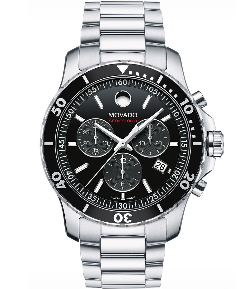 モバド レディース アクセサリー 腕時計 Movado Series 800 Silver-Tone Quartz Chronograph Movement Watch Black ブラック｜ReVida 店