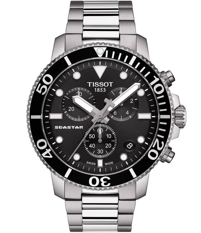 ティソット レディース 付属品 ウオッチ Tissot Seastar 1000 Black Dial Chronograph Watch Silver しろがね色