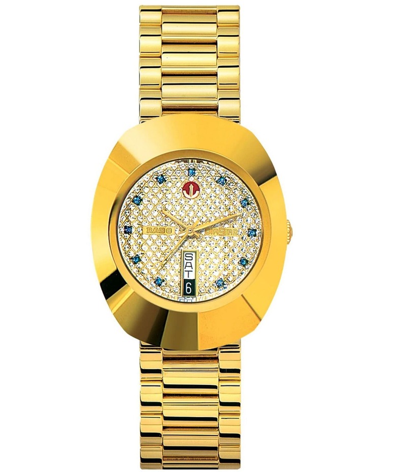 ラド レディース アクセサリー 腕時計 Tシャツ RADO Men's The Original Automatic Encrusted Face Gold Stainless Steel Bracelet Watch Gold ゴールド