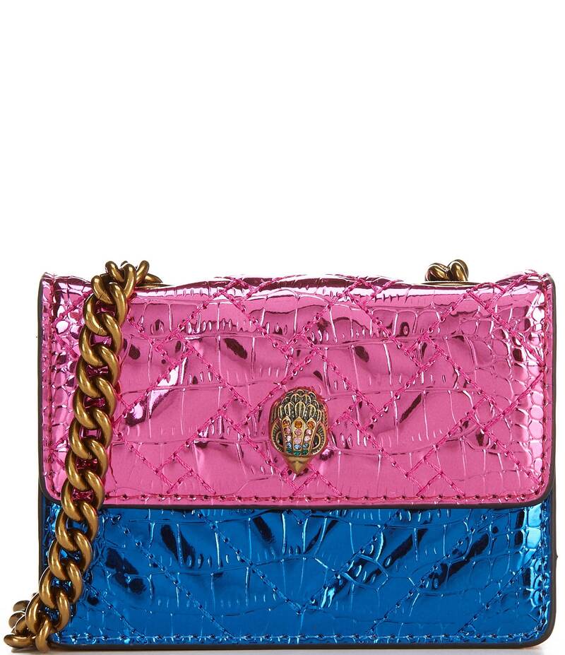 カートジェイガーロンドン レディース バッグ ショルダーバッグ トール Kurt Geiger London Micro Kensington Croc Metallic Pink Blue Crossbody Bag Blue ブルー｜ReVida 店