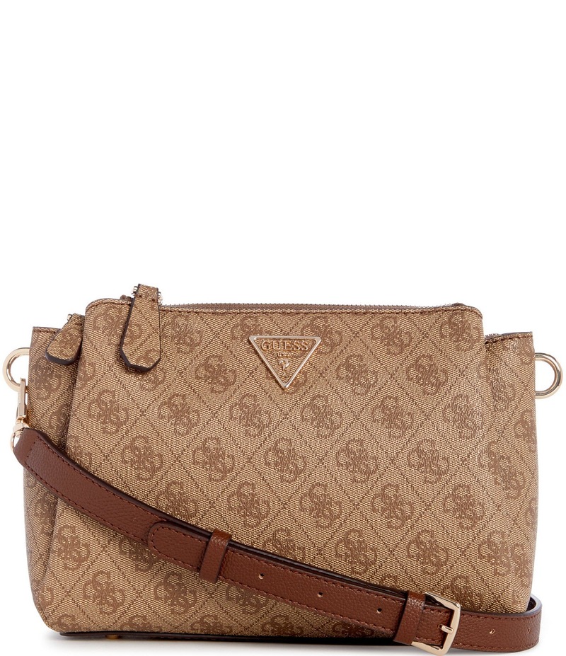 ゲス レディース バッグ ショルダーバッグ ロゴ Guess Noelle Logo Triple Compartment Crossbody Bag Latte Logo