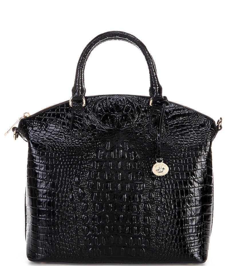 ブランミン レディース 御徒面子 ハンドバック BRAHMIN Melbourne Collection Large Duxbury Crocodile-Embossed Dome Satchel Bag Black 黒いこと バッグ-レディースバッグ-ハンドバッグ