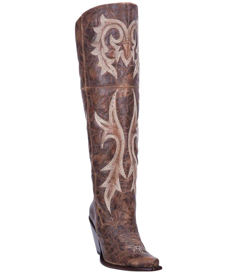 ダンポスト レディース シューズ ブーツ・レインブーツ レザー Dan Post Jilted Leather Over-the-Knee Fancy Stitch Western Boots Brown ブラウン