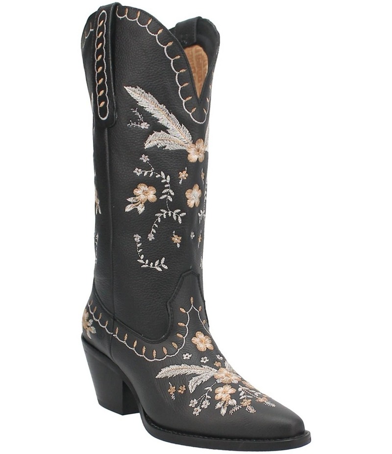 ディンゴ レディース シューズ ブーツ・レインブーツ フラワー柄 トール 刺繍 ブーツ レザー フラワー Dingo Full Bloom Floral Embroidered Leather Western Tall Boots Black ブラック