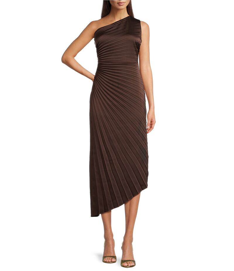 バッジェリーミシュカ レディース トップス ワンピース アシンメトリー ノースリーブ Belle by Badgley Mischka Kelsey Sleeveless One Shoulder Asymmetric Fit and Flare Dress Chocolate チョコレート