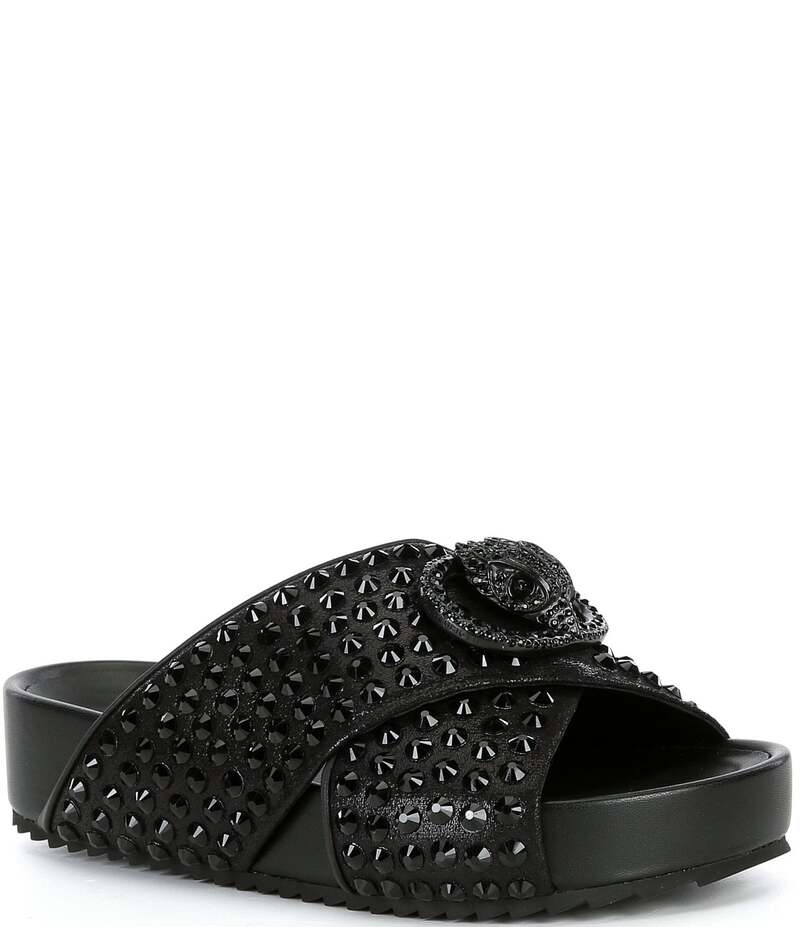 カートジェイガーロンドン レディース シューズ パンプス サンダル スエード チェルシー Kurt Geiger London Chelsea Stud Embellished Microsuede Cross Strap Slide Sandals Charcoal チャコール