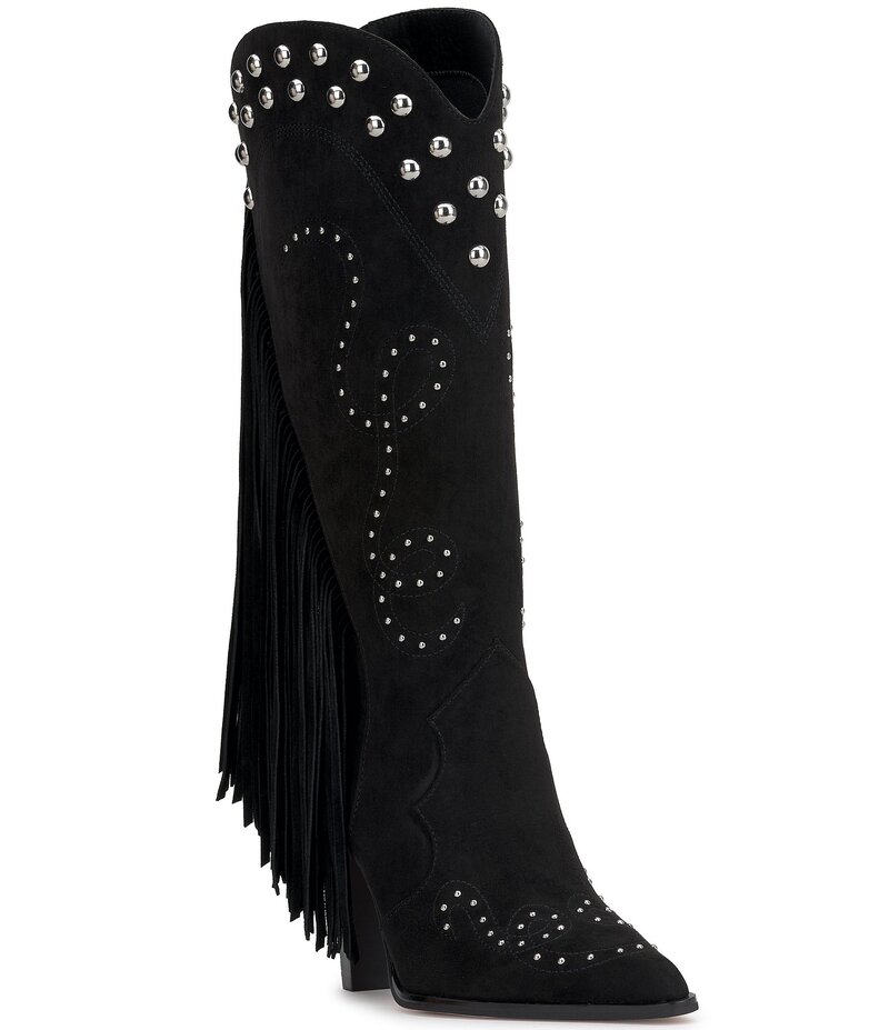 ジェシカシンプソン レディース シューズ ブーツ・レインブーツ フリンジ Jessica Simpson Rosera Studded Fringe Western Boots Black ブラック｜ReVida 店 14,541円