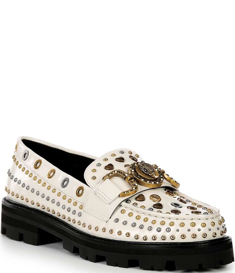 カートジェイガーロンドン レディース シューズ スリッポン・ローファー レザー ローファー Kurt Geiger London Mansion Studded Leather Loafers Bone Off-White オフホワイト