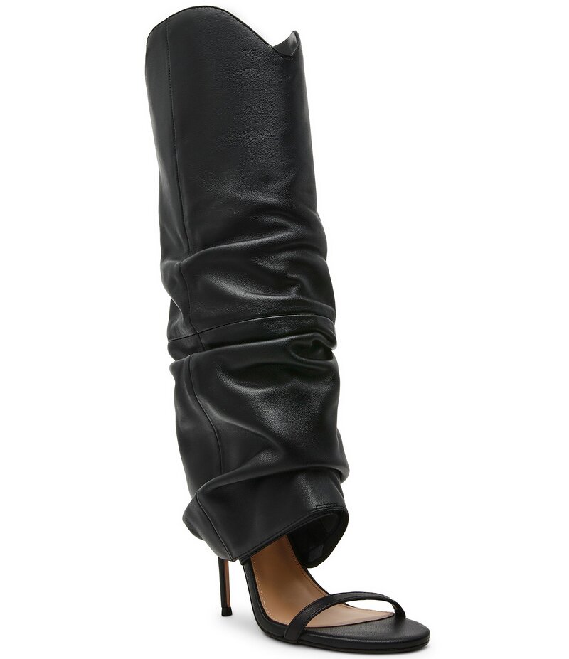 スティーブ マデン レディース シューズ ブーツ・レインブーツ レザー Steve Madden Ravine Leather Cuffed Stiletto Knee High Open Toe Boots Black ブラック｜ReVida 店