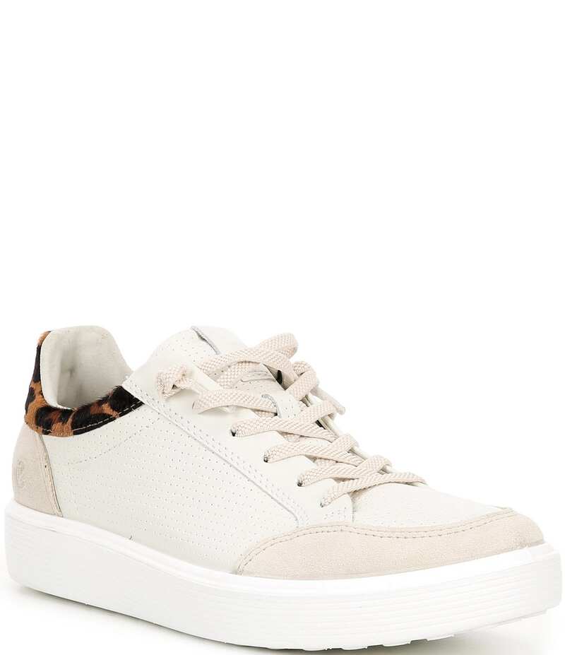 エコー レディース シューズ スニーカー レース レザー ECCO Women's Soft 60 Leopard Perforated Leather Lace Up Sneakers Limestone アニマル