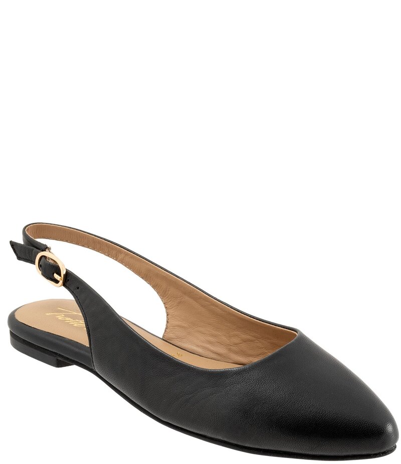 トロッターズ レディース シューズ パンプス レザー Trotters Evelyn Leather Sling Flats Black ブラック｜ReVida 店