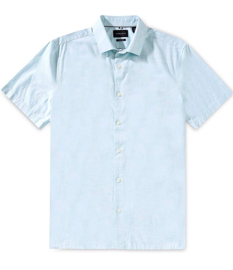 ペリーエリス メンズ トップス シャツ コットン Perry Ellis Cotton Dobby Short Sleeve Woven Shirt Wasabi｜ReVida 店