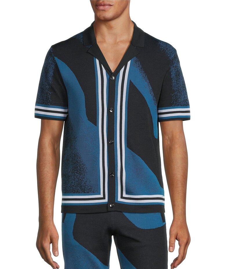 ムラノ メンズ トップス シャツ Murano Interdimensional Collection Jacquard Short Sleeve Camp Shirt Midnight Green グリーン