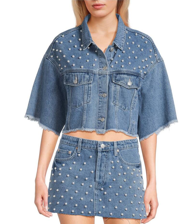 シグネチャーエイト レディース トップス シャツ デニム Signature 8 Pearl Denim Short Sleeve Coordinating Top Blue ブルー|ReVida 店