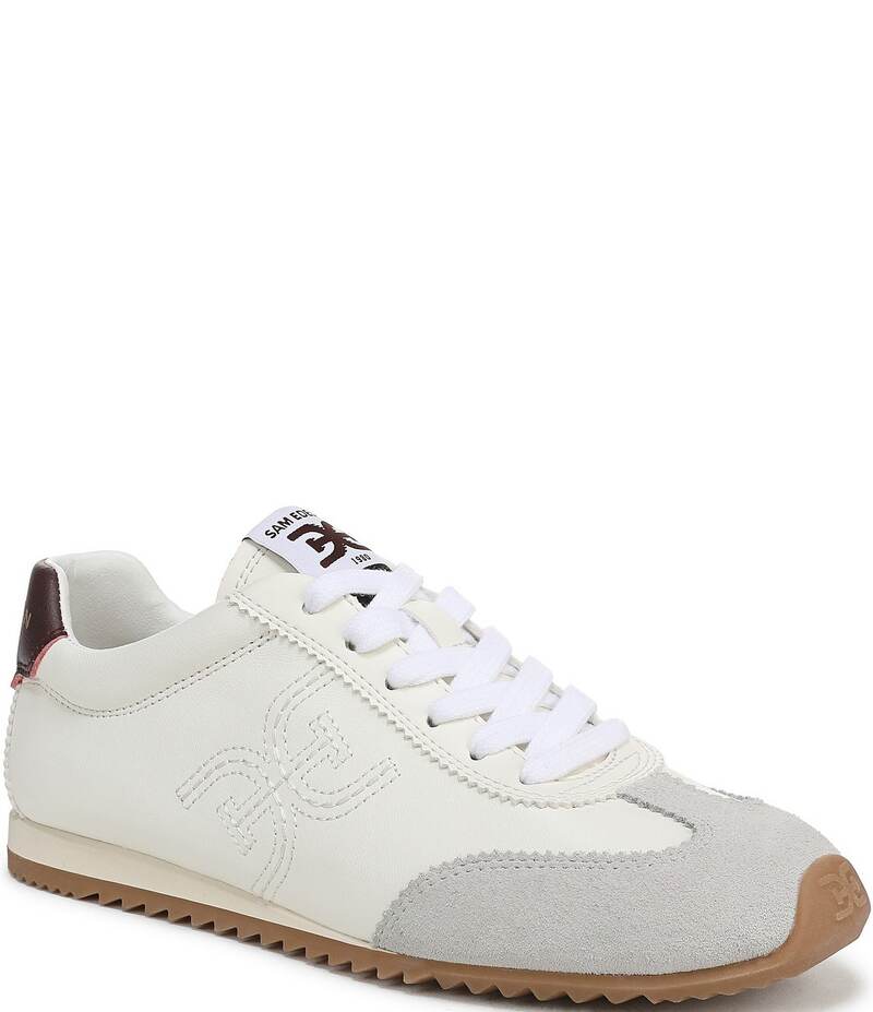 サムエデルマン レディース ボトムス カジュアルパンツ スニーカー レース レザー ロゴ Sam Edelman Isella Leather Logo Lace Up Sneakers Optic White/Plum Wine ホワイト|ReVida 店