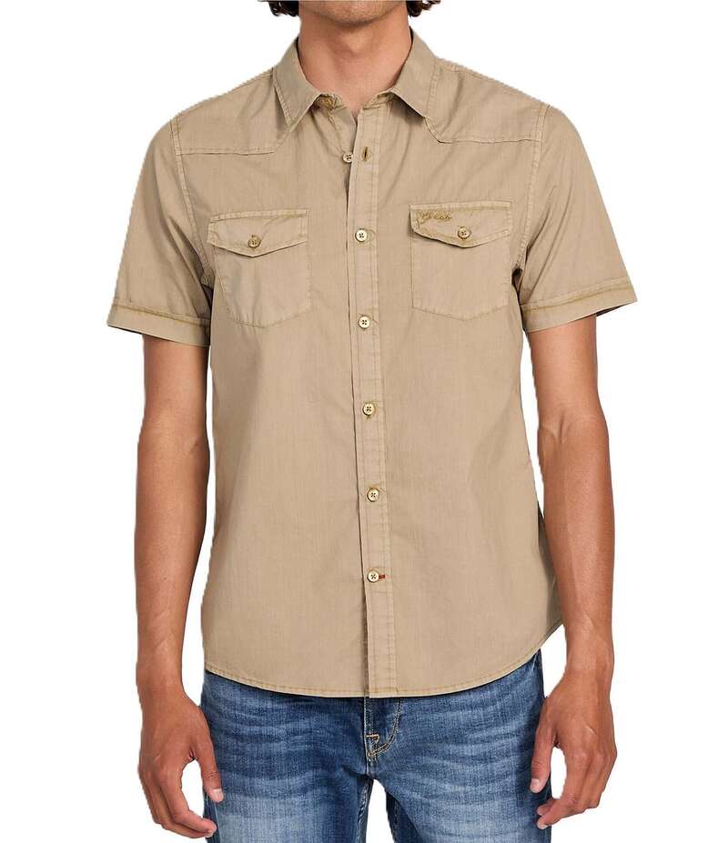 ゲス メンズ トップス シャツ Guess Nottingham Short Sleeve Poplin Western Shirt Slate/Taupe Multi スレート
