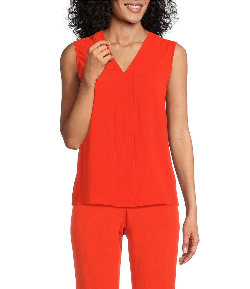 カスパール レディース トップス シャツ Vネック クレープ ノースリーブ ブラウス Kasper Crepe V-Neck Sleeveless Blouse Valencia