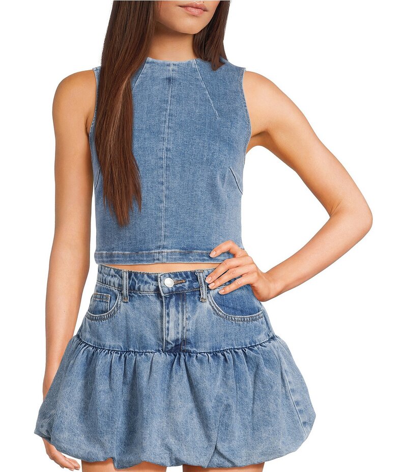 シグネチャーエイト レディース トップス シャツ ハイネック ミニ デニム Signature 8 High Neck Denim Mini Top Blue ブルー