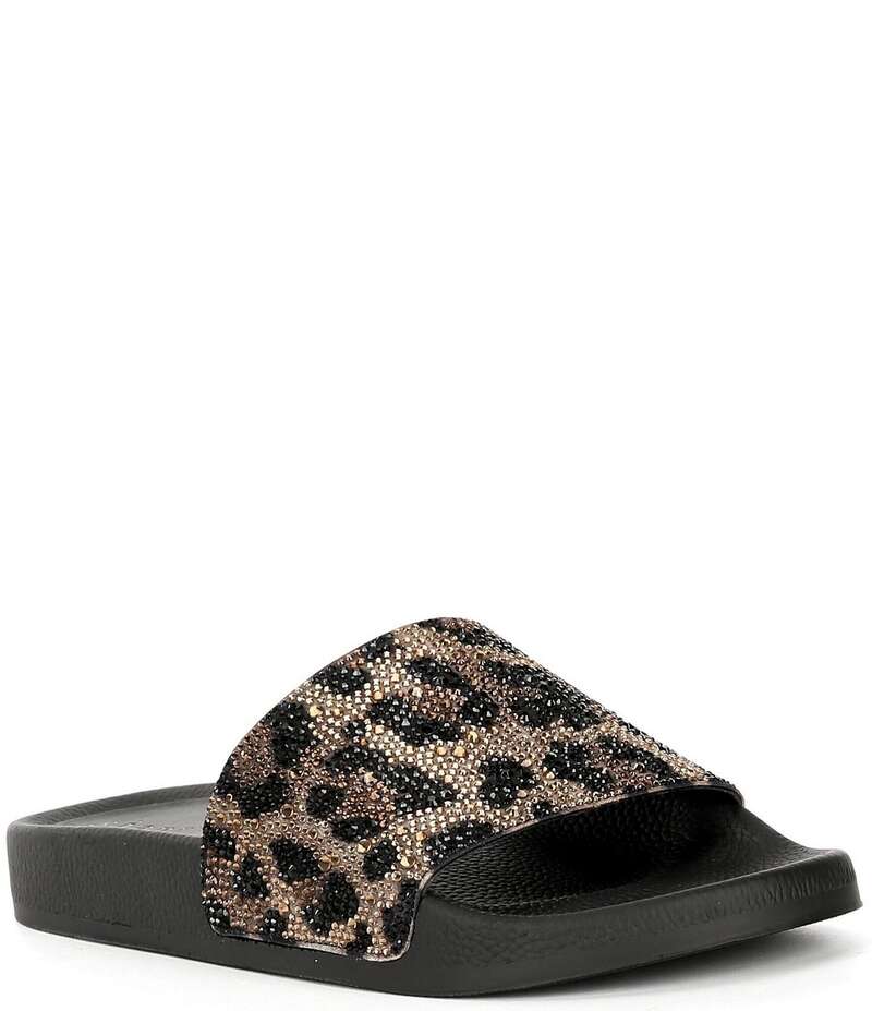 ジャンビニ レディース シューズ パンプス サンダル Gianni Bini Fyffer Two Leopard Rhinestone Pool Slide Sandals Natural アニマル