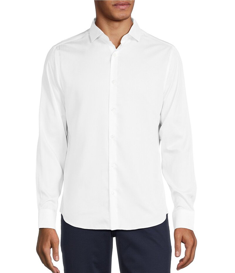 ムラノ メンズ トップス シャツ スリムフィット Tシャツ Murano Wardrobe Essentials Slim Fit Solid Sateen Long Sleeve Woven Shirt White ホワイト