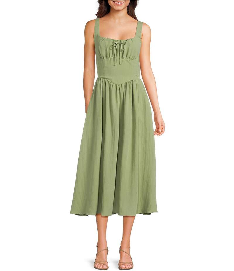 ブルーペッペーブルーペッパー レディース トップス ワンピース ミディワンピース ミディ Blu Pepper Square Neck Corset Inspired Midi Dress Olive オリーブ