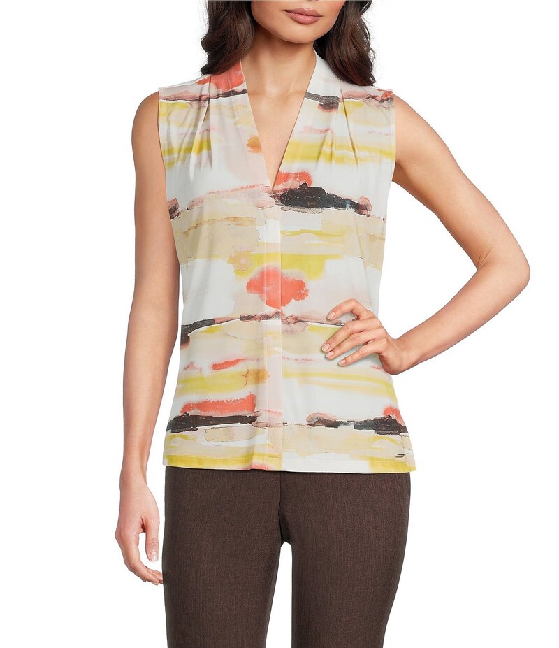 カルバンクライン レディース トップス シャツ Vネック プリント ノースリーブ Calvin Klein Printed V-Neck Sleeveless Cami Top Pink Pepper Multi ピンク｜ReVida 店 9,840円