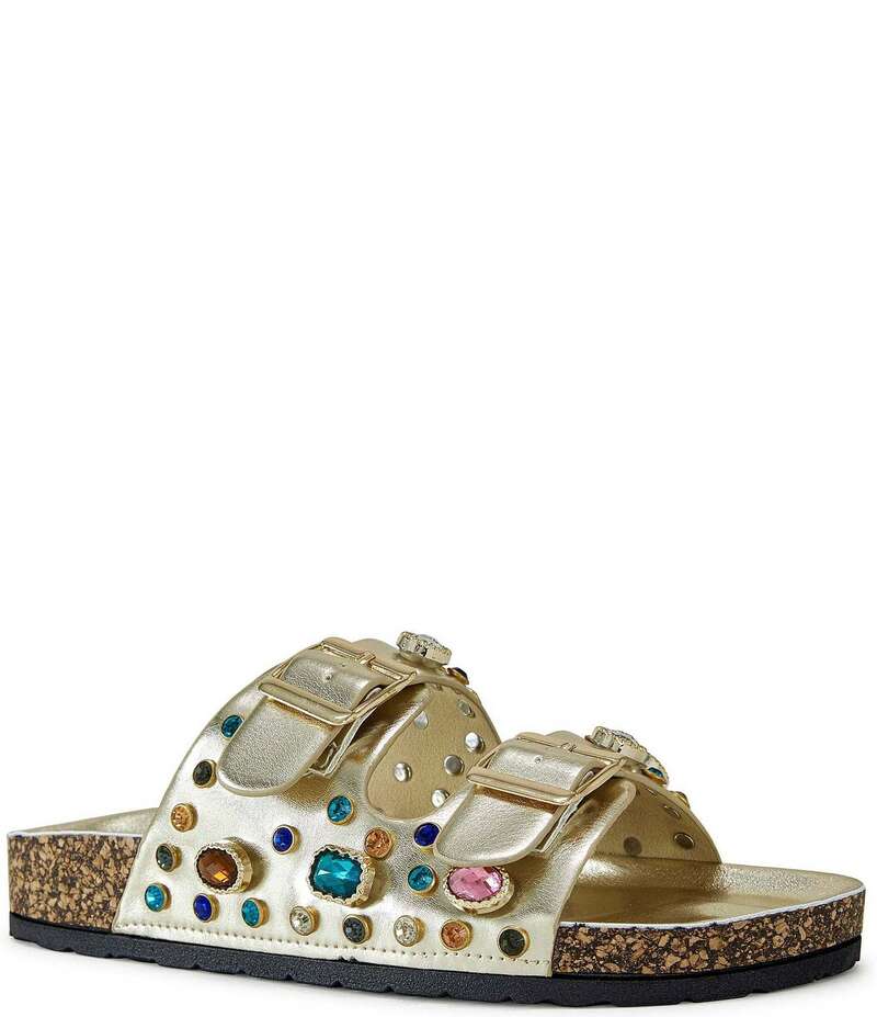 アザレア ワン レディース シューズ パンプス サンダル Azalea Wang Bayleaves Rhinestone Double Banded Flat Sandals Gold ゴールド