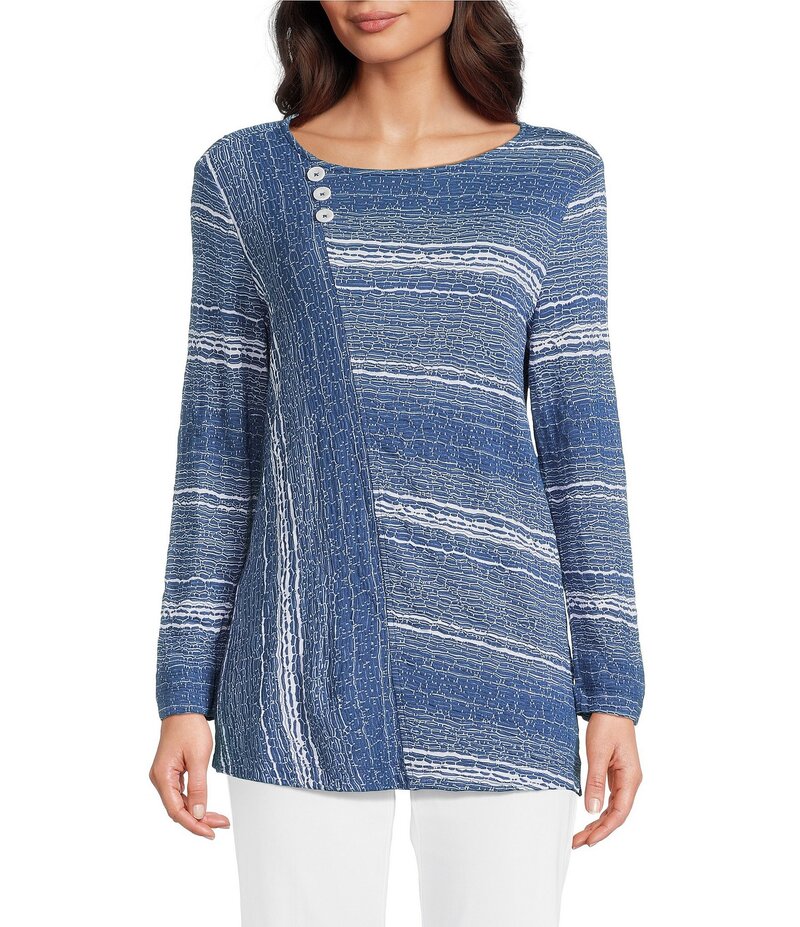 アリ マイルス レディース トップス シャツ ニット Ali Miles Textured Knit Round Neck Long Sleeve Top Indigo Blue インディゴ 12,226円